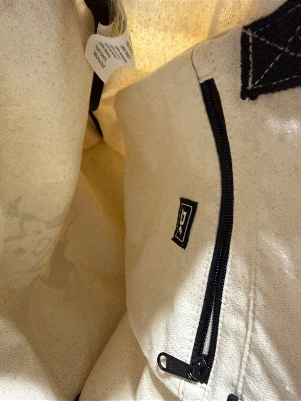 Dakine Cream Canvas Tote with Orange Surfboard Graphic